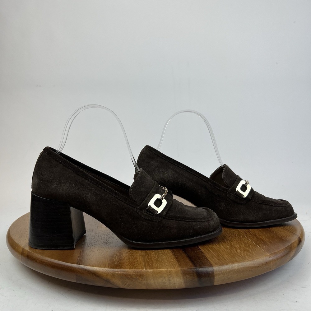 Womens Carel Paris Vintage Brown Suede Block Heel Horsebit Loafers Size EU 35.5‎